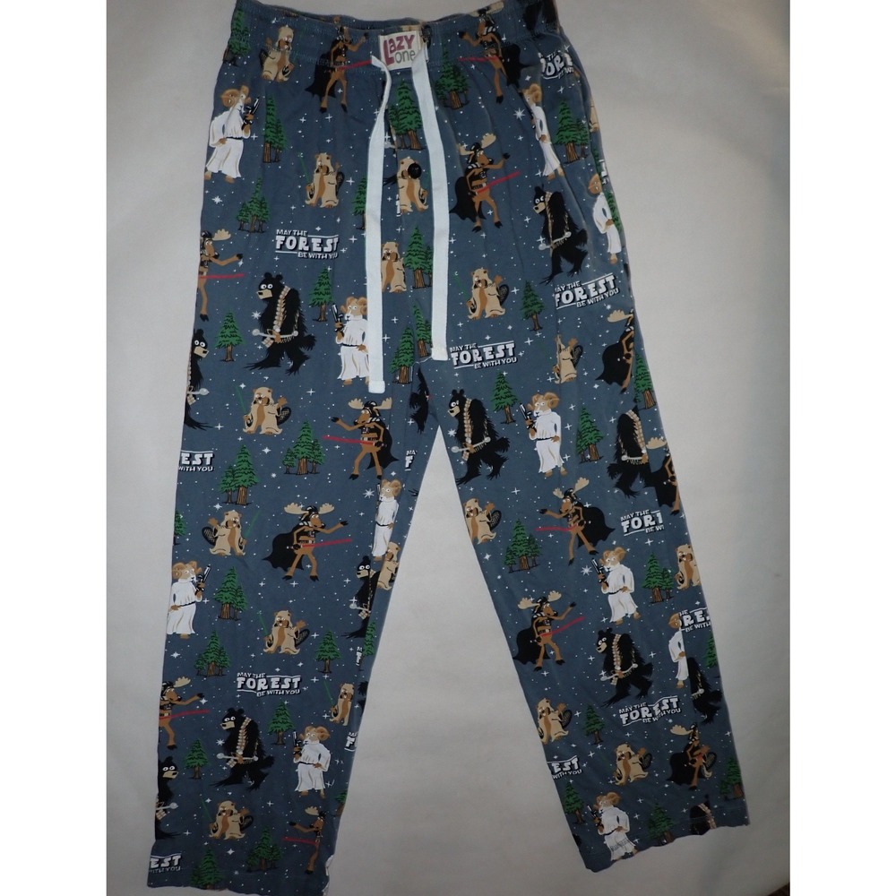 Lazy One Men's May The Forest Be With You Star Wars Parody Pajama Pants Medium